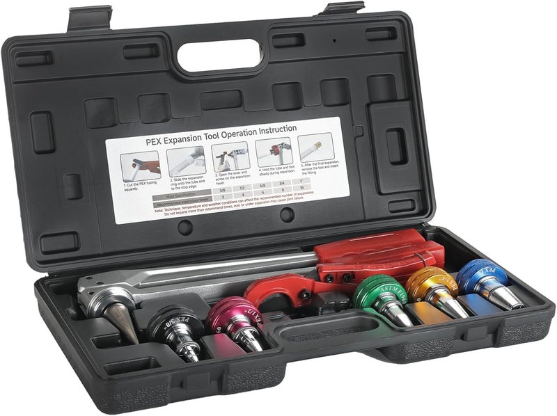 ZUVER PEX Tube Expansion Tool Kit - Manual Expander with 5 Heads - Meets ASTM F1960 Standard - Includes 3/8”, 1/2”, 5/8”, 3/4”, 1” Expansion Heads and Tube Cutting Tool - Image 3